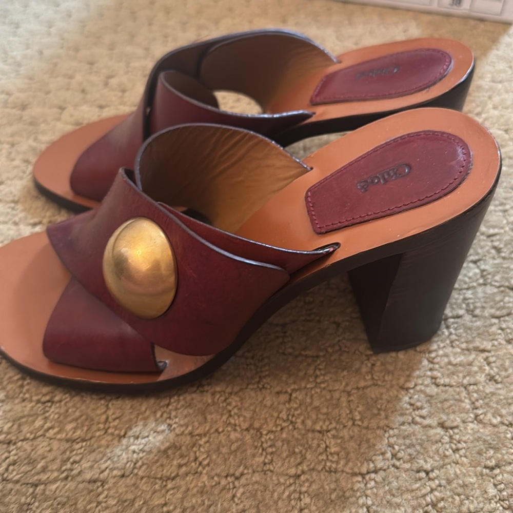 Chloe Burgundy and Gold Sandals - Picture 2 of 3